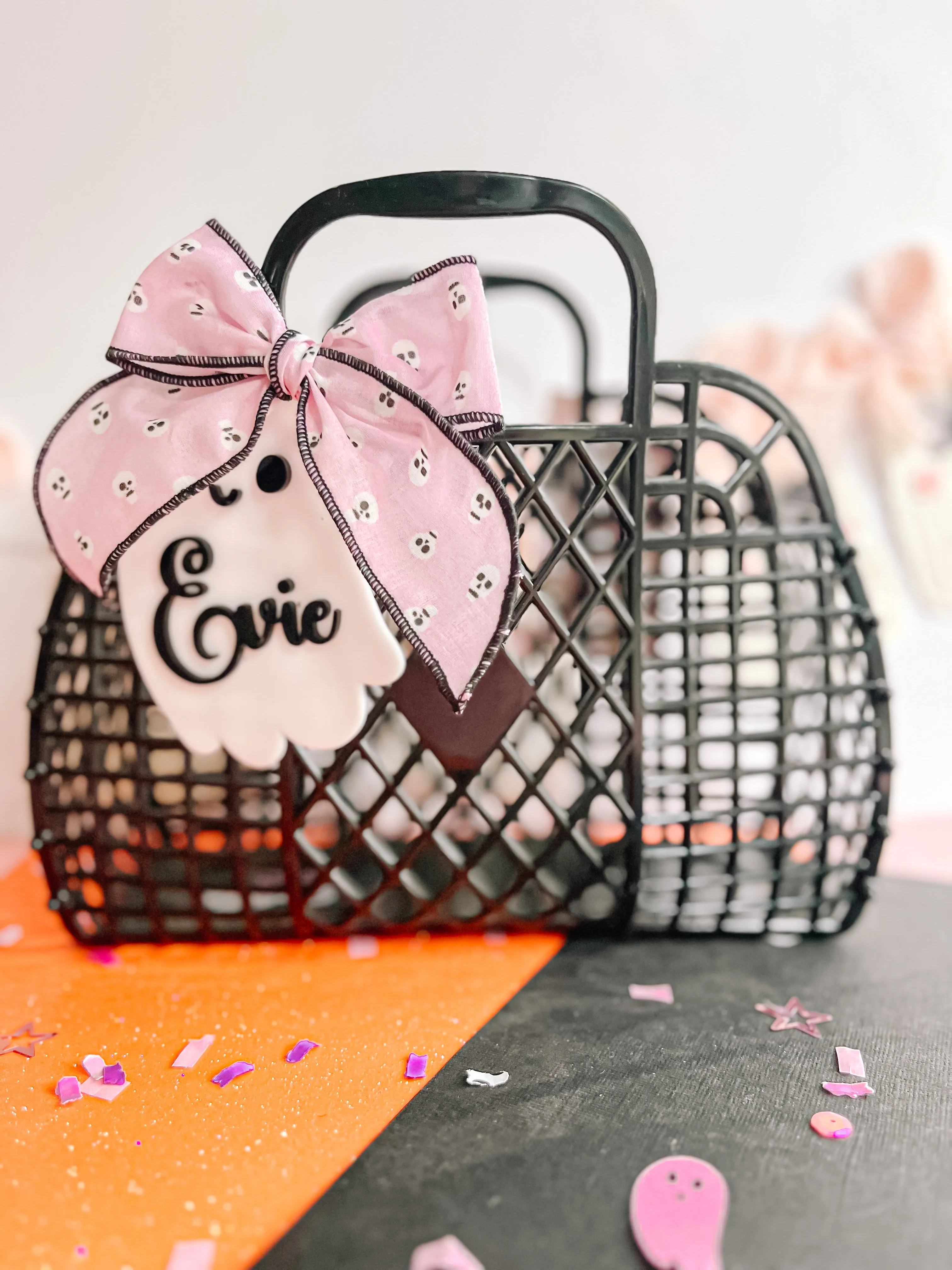 Black| Sunjellies Medium Retro Tote Basket