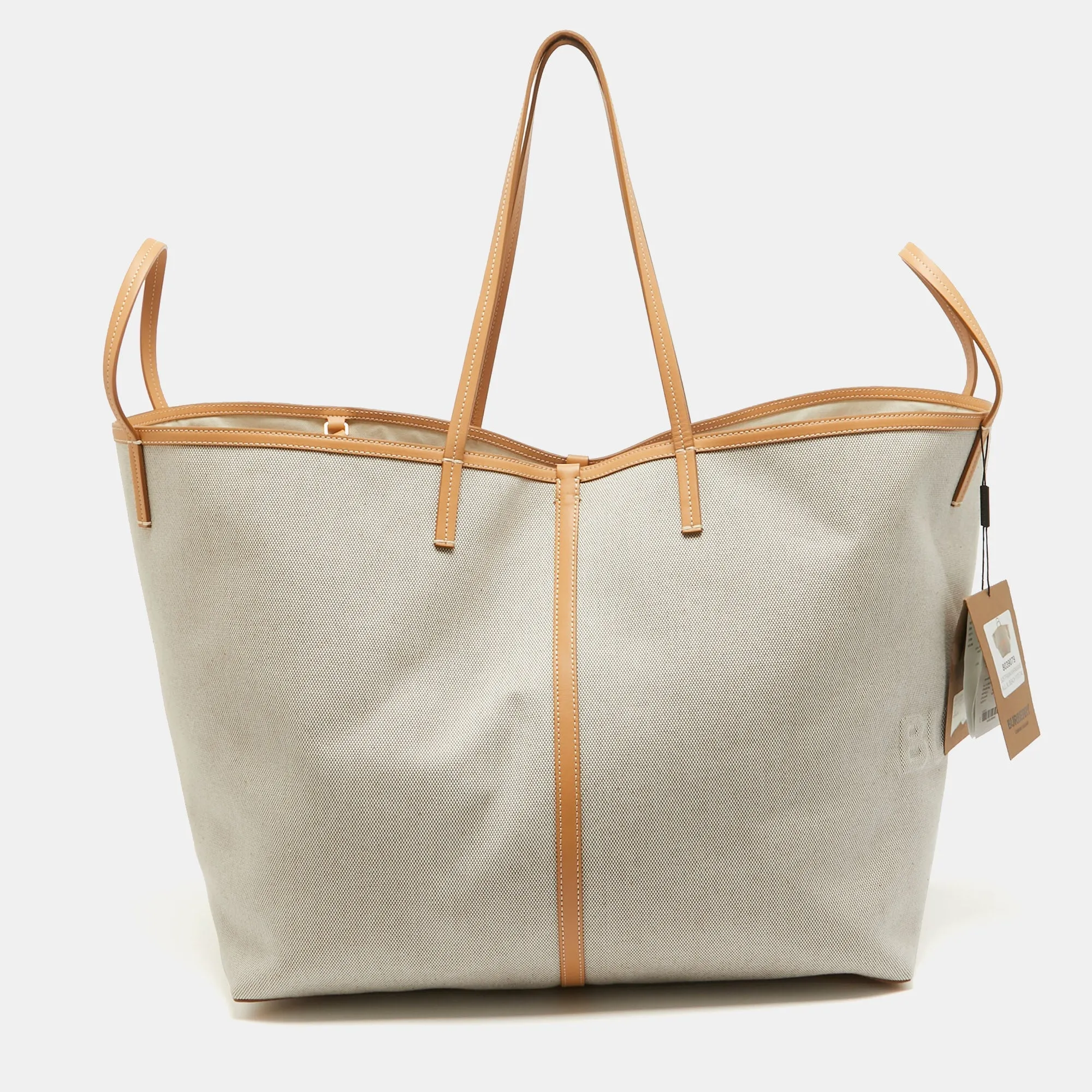 BURBERRY Beige Canvas and Leather XL Beach Tote