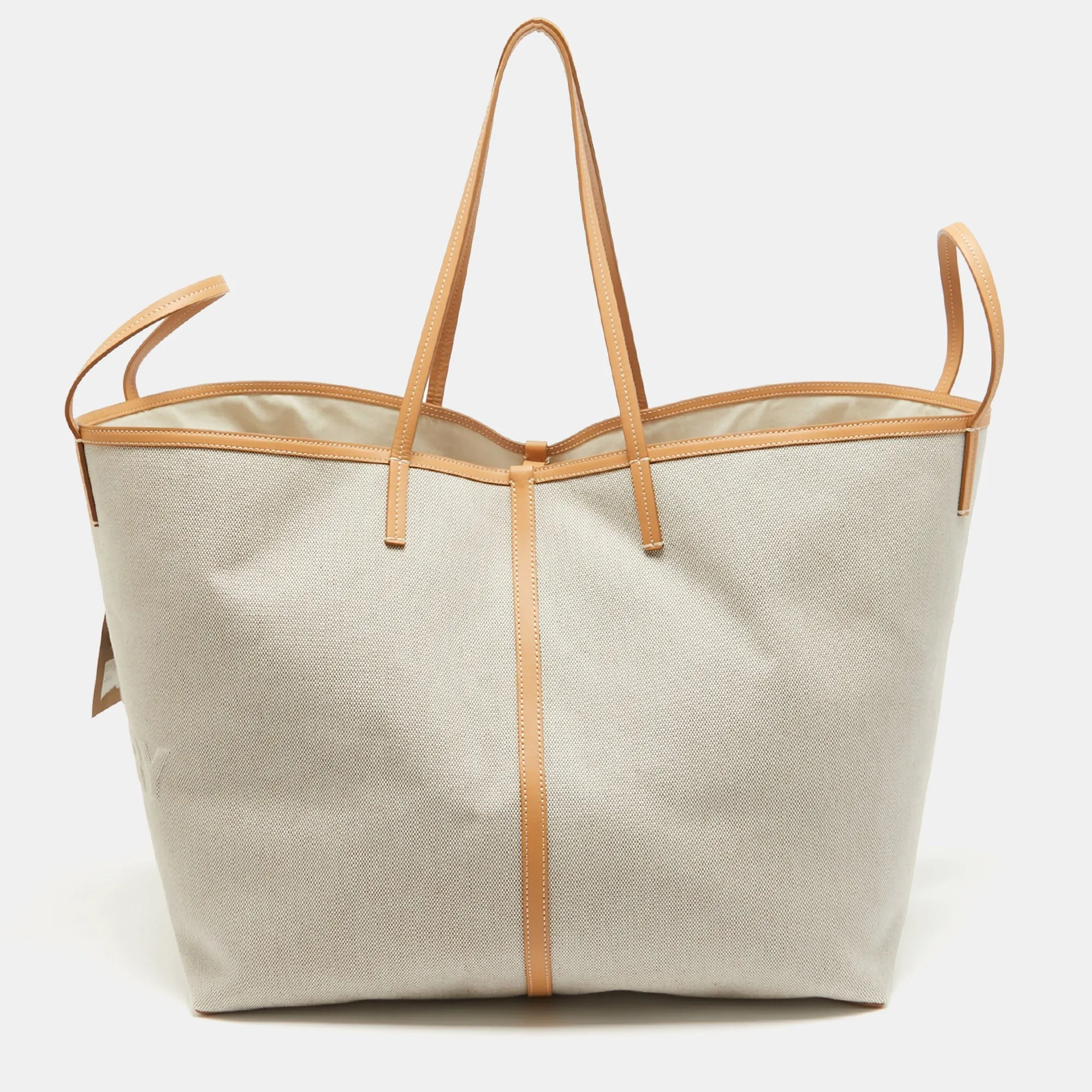 BURBERRY Beige Canvas and Leather XL Beach Tote