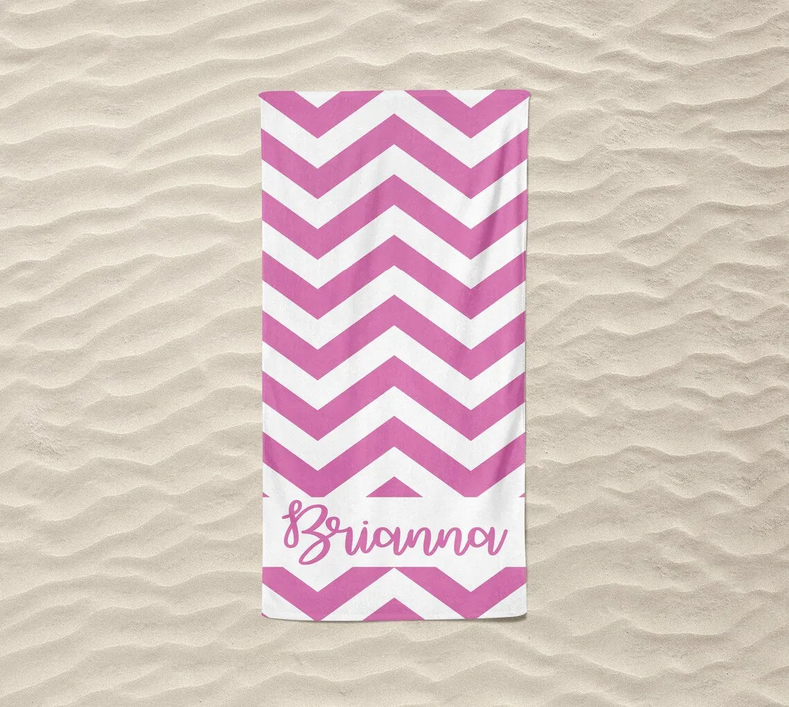 Chevron Beach Towels Personalized, Kids Beach Towel with Name, Custom Beach Towel for Kids