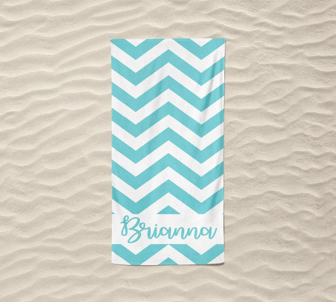 Chevron Beach Towels Personalized, Kids Beach Towel with Name, Custom Beach Towel for Kids