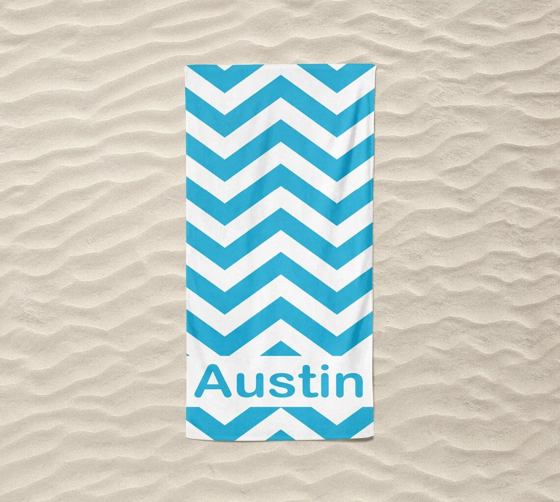 Chevron Beach Towels Personalized, Kids Beach Towel with Name, Custom Beach Towel for Kids