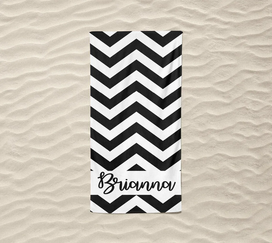 Chevron Beach Towels Personalized, Kids Beach Towel with Name, Custom Beach Towel for Kids