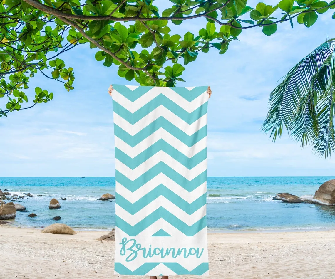 Chevron Beach Towels Personalized, Kids Beach Towel with Name, Custom Beach Towel for Kids