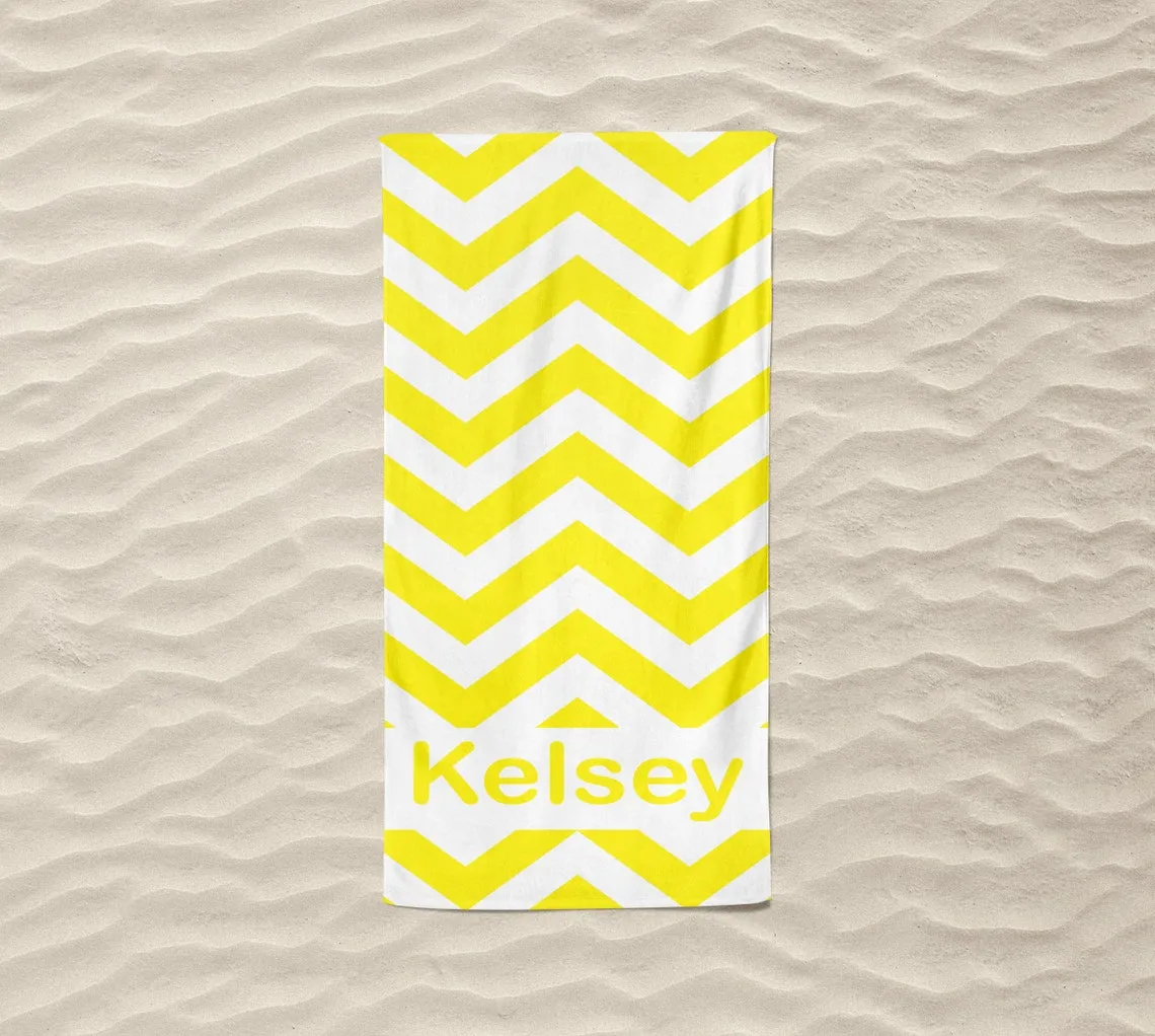 Chevron Beach Towels Personalized, Kids Beach Towel with Name, Custom Beach Towel for Kids