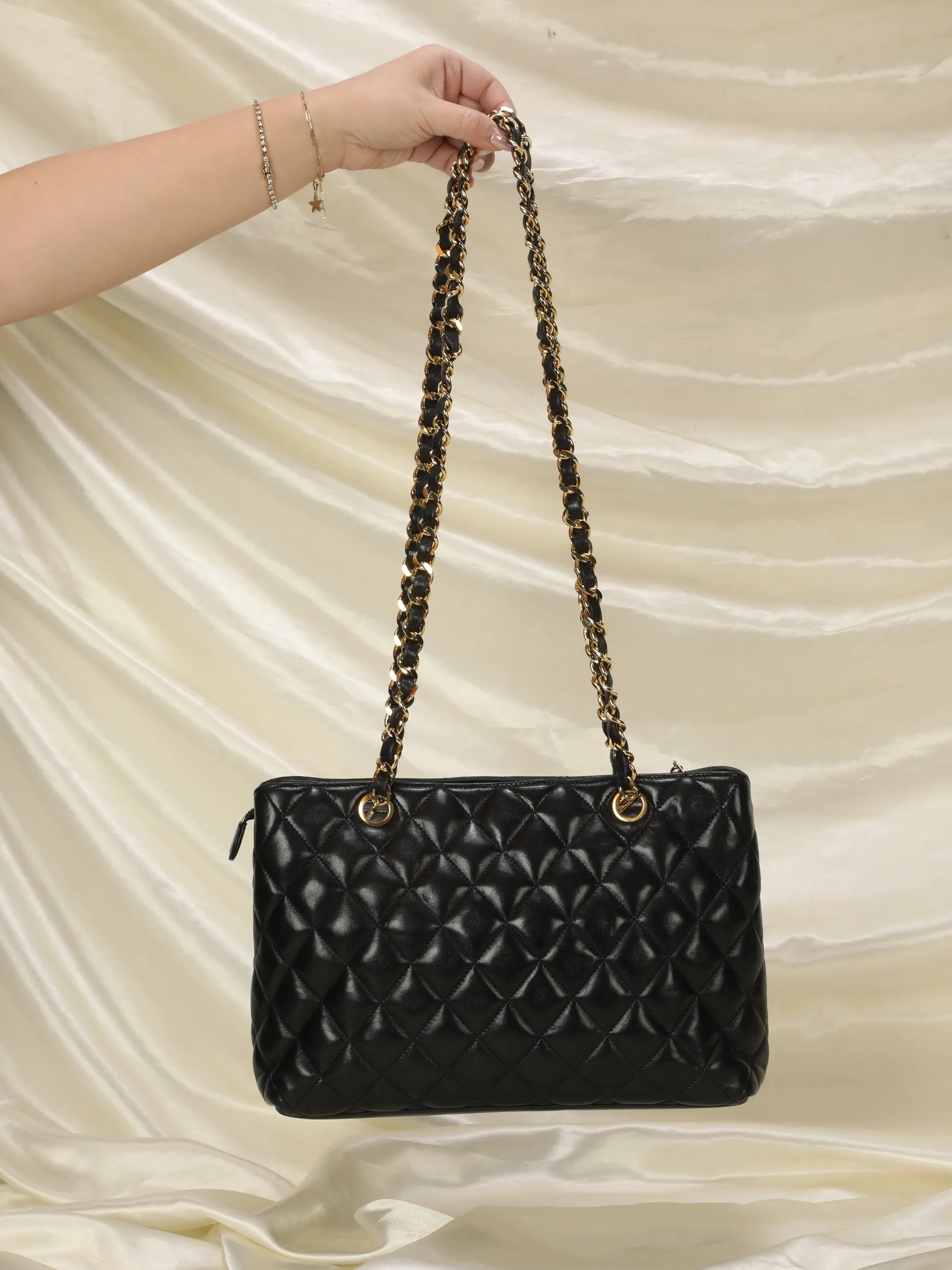 CL Lambskin Quilted Chain Shopper Tote