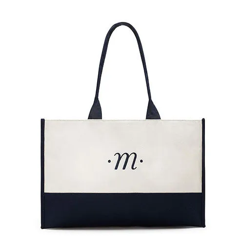 Classic Script Initial Tote - Navy Letter "S"