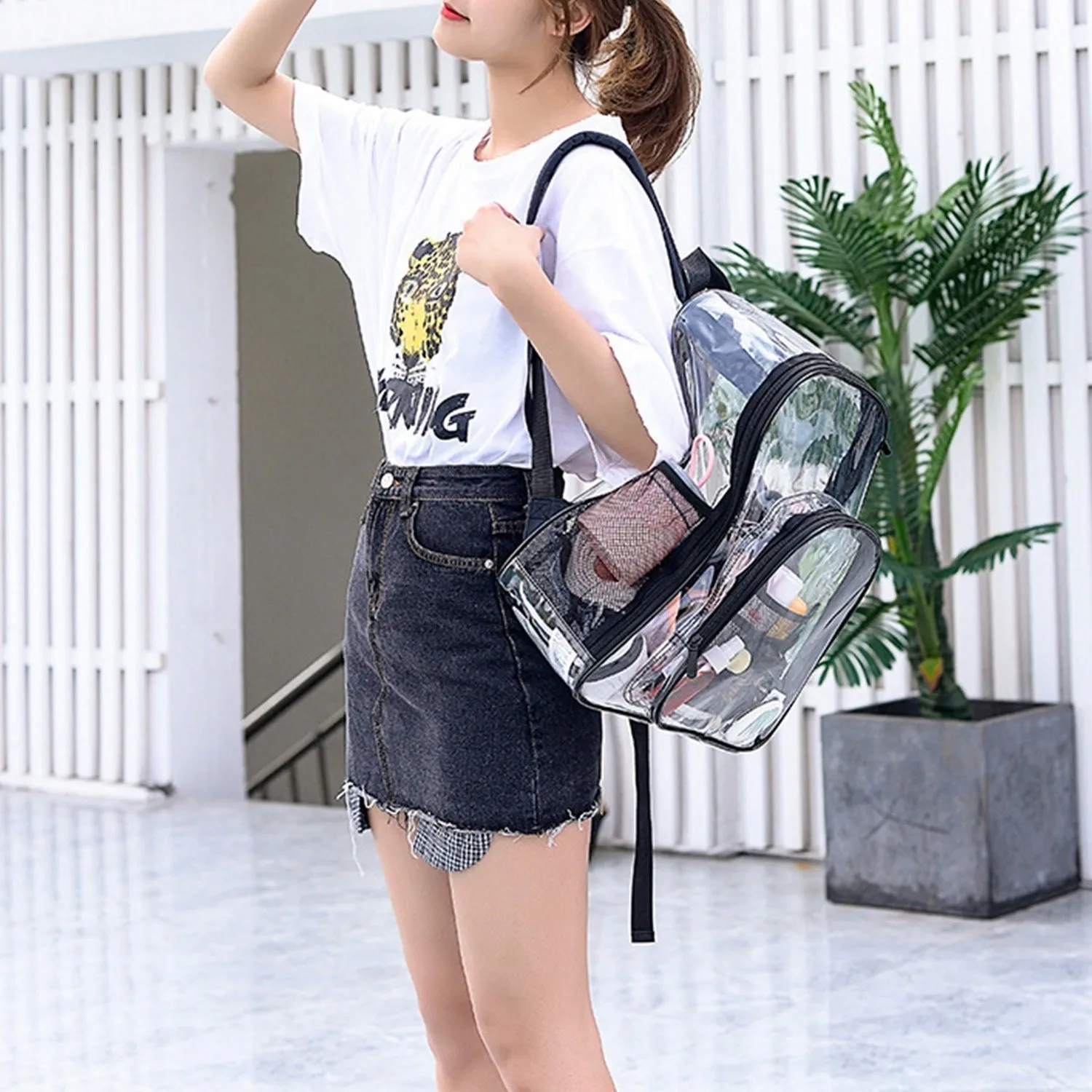 Clear Backpack Heavy Duty Transparent Book Bag Waterproof PVC Clear Backpack 5.3Gal with Reinforced Strap