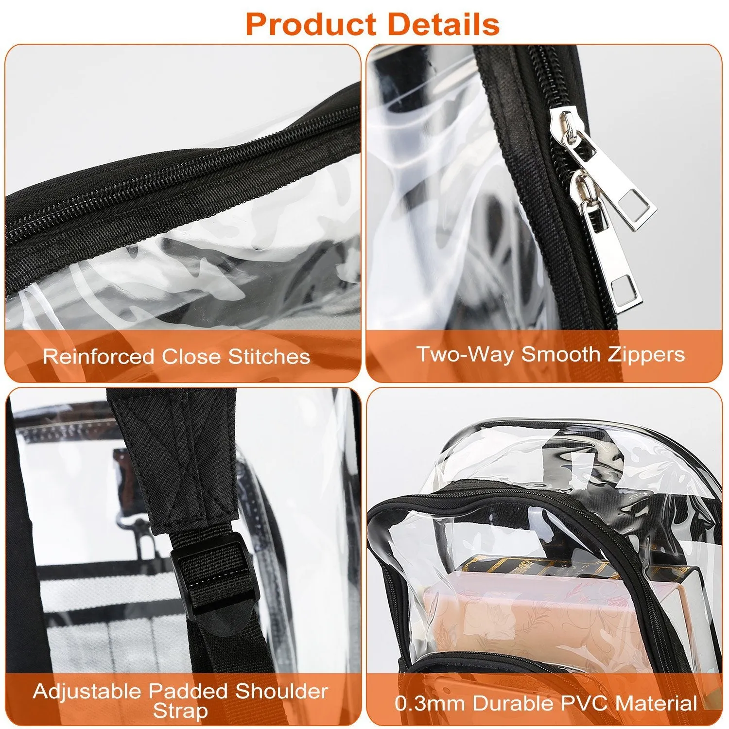 Clear Backpack Heavy Duty Transparent Book Bag Waterproof PVC Clear Backpack 5.3Gal with Reinforced Strap