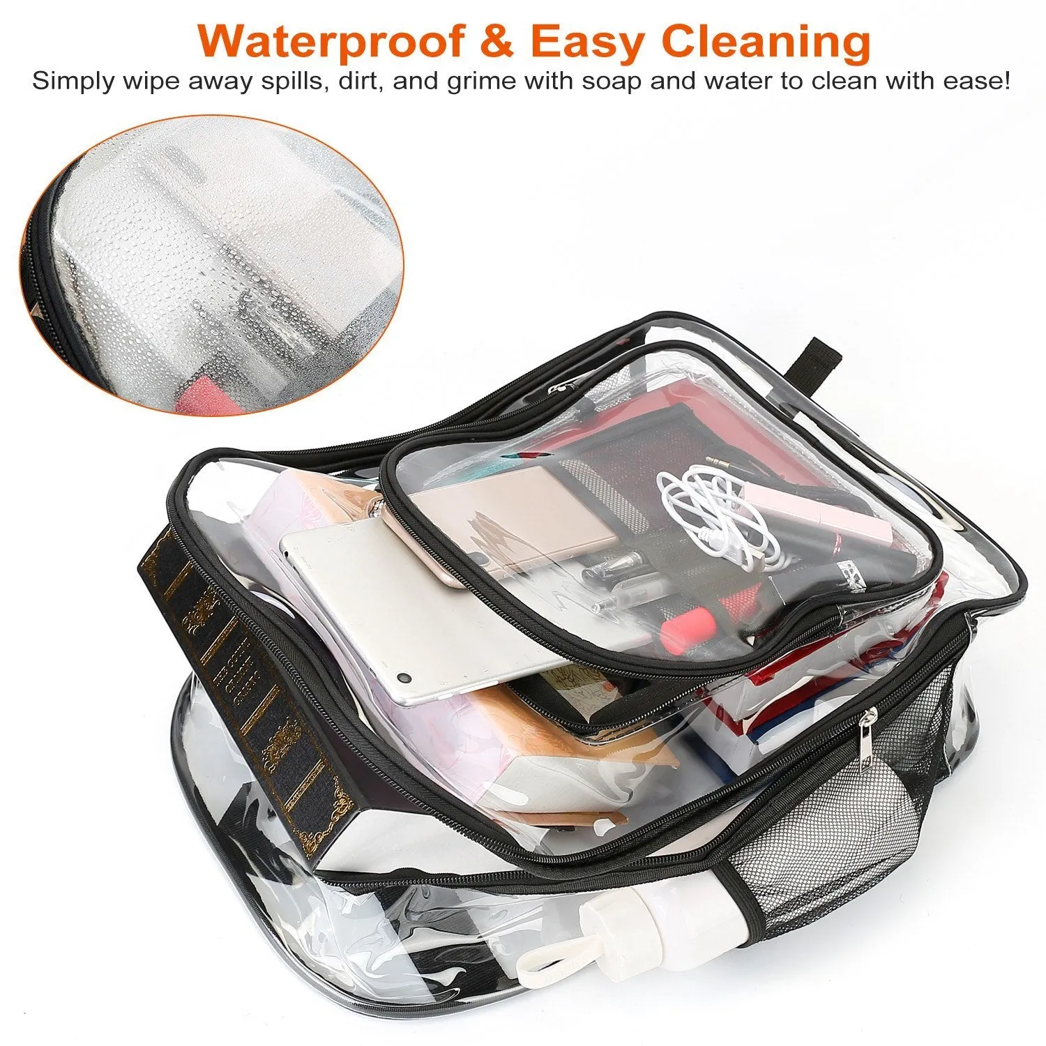 Clear Backpack Heavy Duty Transparent Book Bag Waterproof PVC Clear Backpack 5.3Gal with Reinforced Strap