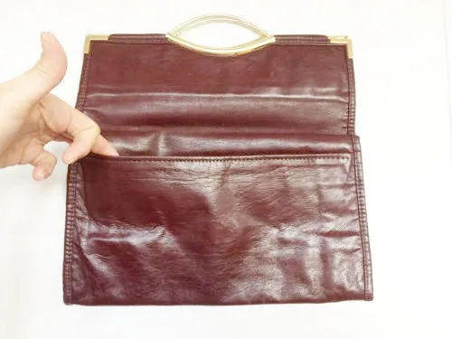 Clutch Tote Bag Burgundy Maroon Red Leather Vintage Accessories