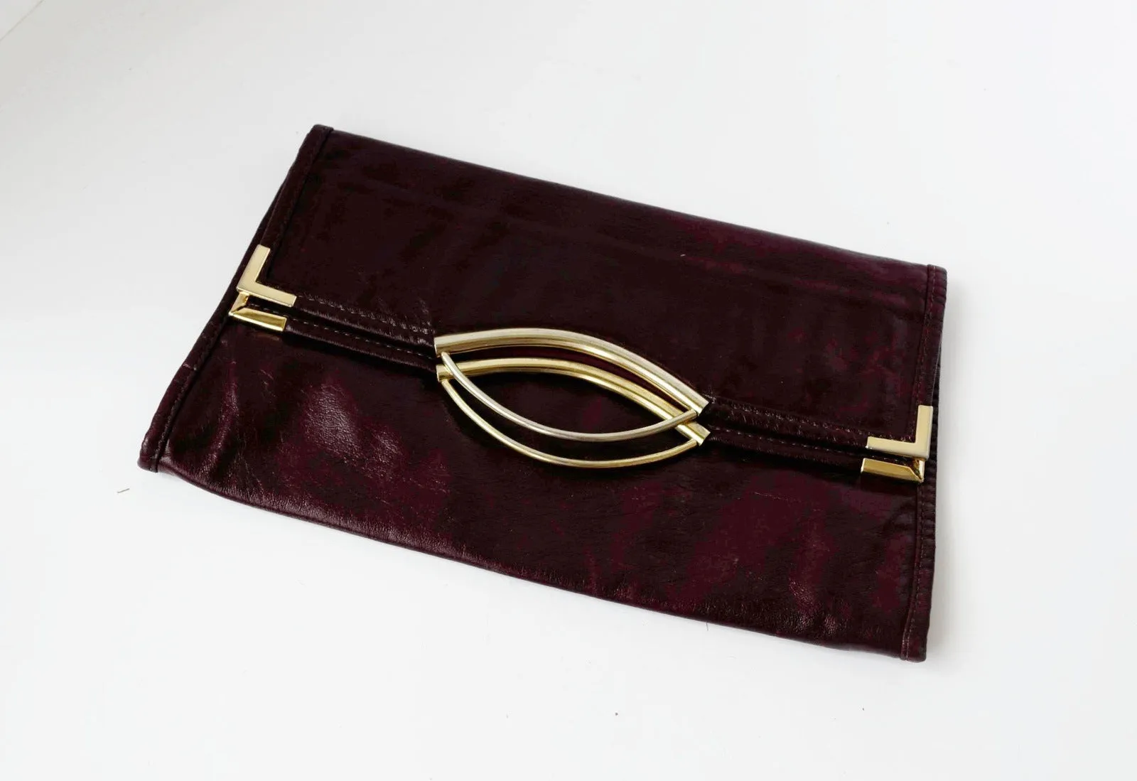 Clutch Tote Bag Burgundy Maroon Red Leather Vintage Accessories