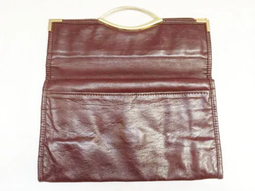 Clutch Tote Bag Burgundy Maroon Red Leather Vintage Accessories