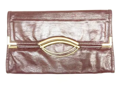 Clutch Tote Bag Burgundy Maroon Red Leather Vintage Accessories