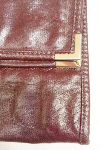 Clutch Tote Bag Burgundy Maroon Red Leather Vintage Accessories