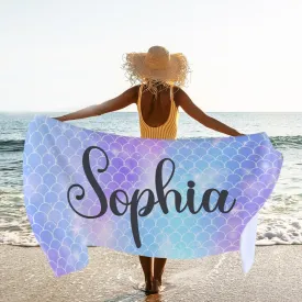 Custom Beach Towel, Monogrammed Towels Mermaid Print - Personalized Beach Towel, Bride Beach Towel with Your Name - Mermaid Scale Towel