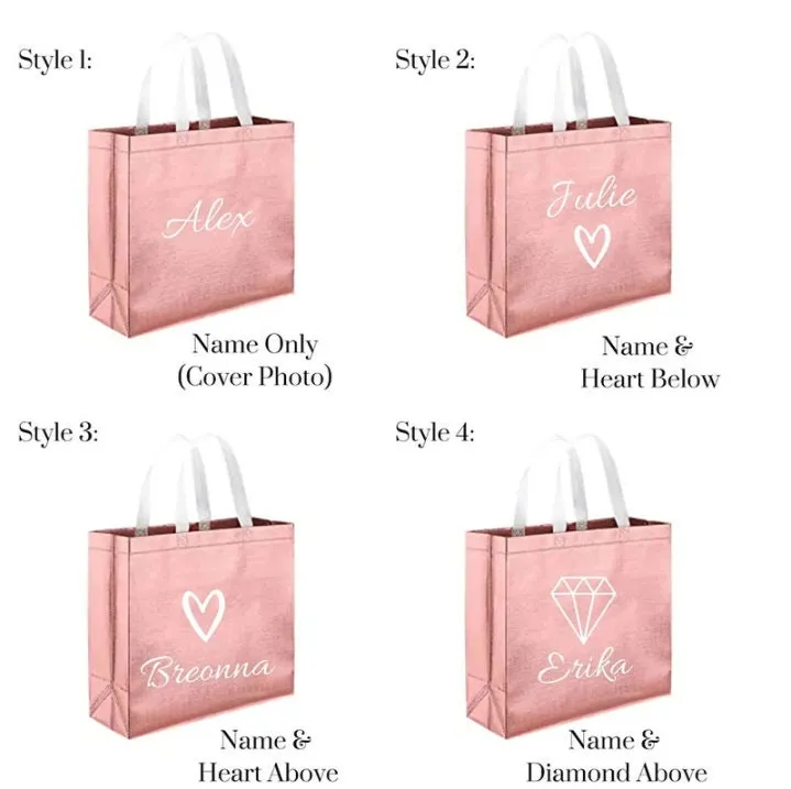 Custom Rose Gold Tote Gift Bags -Personalized Bridesmaid Beach Bag -  Beach Bags - Beach Tote Bag with Name - Wedding Favor Bridesmaid Gift