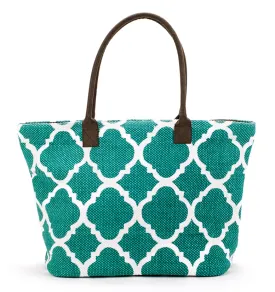 Dhurrie Tote Beach Bag Turquoise