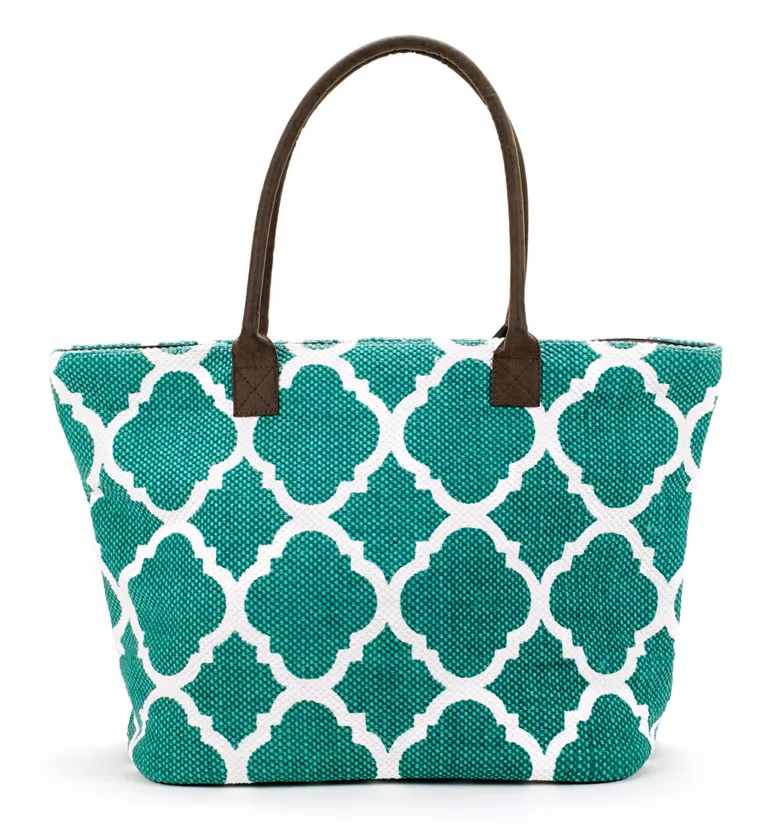 Dhurrie Tote Beach Bag Turquoise