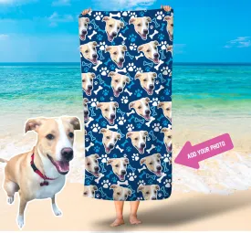 Dog Bone Personalized Beach Towels, Dog Face Beach Towel, Custom Photo Face Towels, Funny Dog Custom Beach Towel, Summer Party Gift Towels