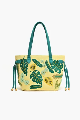 Embroidered Beaded Tote-Yellow Jungle