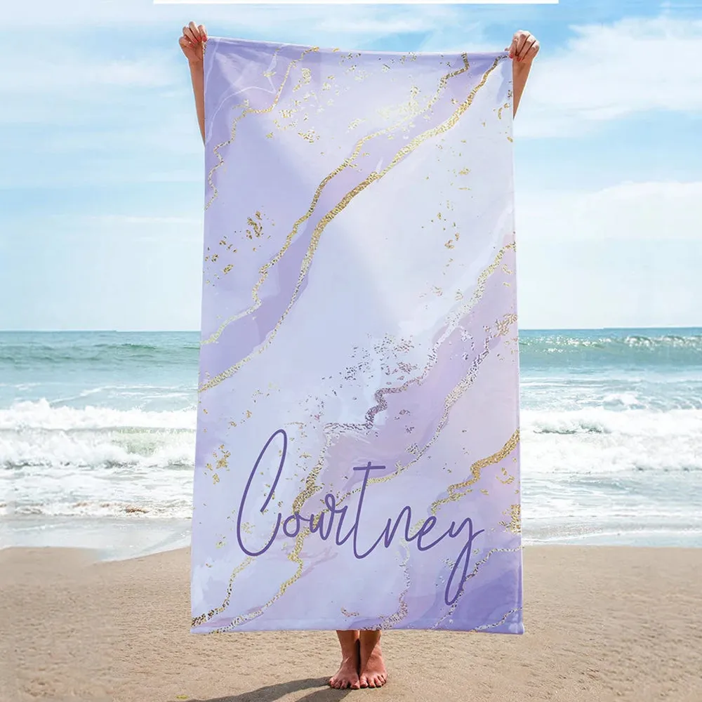 Glitter Pattern Personalized Beach Towel, Name Beach Towel, Customizable Beach Towel