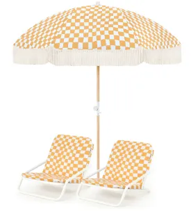 Golden Oasis Beach Umbrella & Beach Chair Set