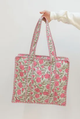 Jane Floral Quilt Tote - Pk/Gr