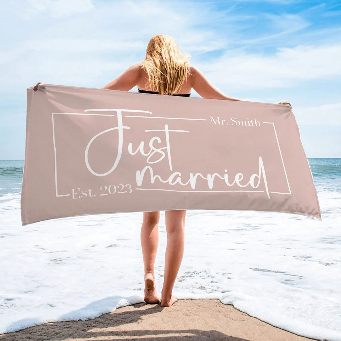 Just Married Beach Towel, His and Hers Newlywed Beach Towels, Custom Mr and Mrs Beach Towels, Personalized Honeymoon Gift, Bridal Shower Gift