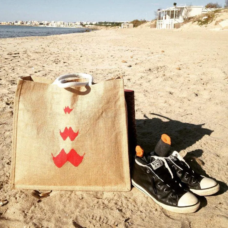 JUTE TOTE BAG MOUSTACHE