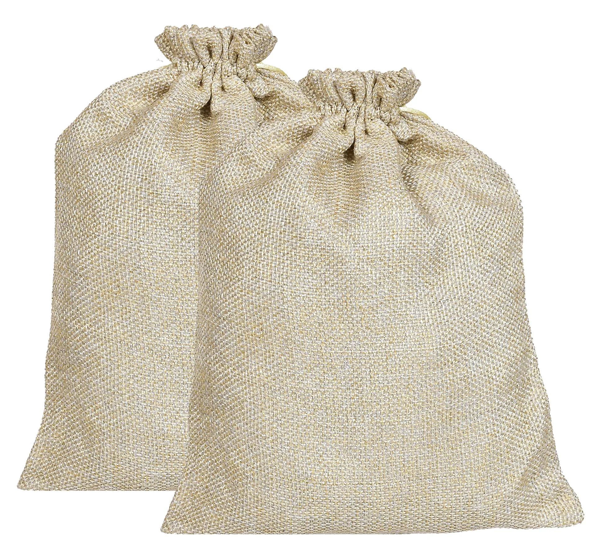 Kuber Industries Jute Large Size Potli Gift Bags Wedding Hessian Jute Large Size Bags Linen Jewelry Pouches with Drawstring for Birthday, Party, Wedding Favors-Pack of 2 (Gold) (HS_36_KUBMART019528)