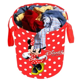 Kuber Industries Minnie Print Polyester Foldable Large Laundry basket with & Handle 45 liter (Red)