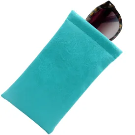 Large Sunglasses Pouch in Smooth Teal, Soft Eyeglasses Case w/ Cloth, Squeeze Top Case (CT8 Teal)