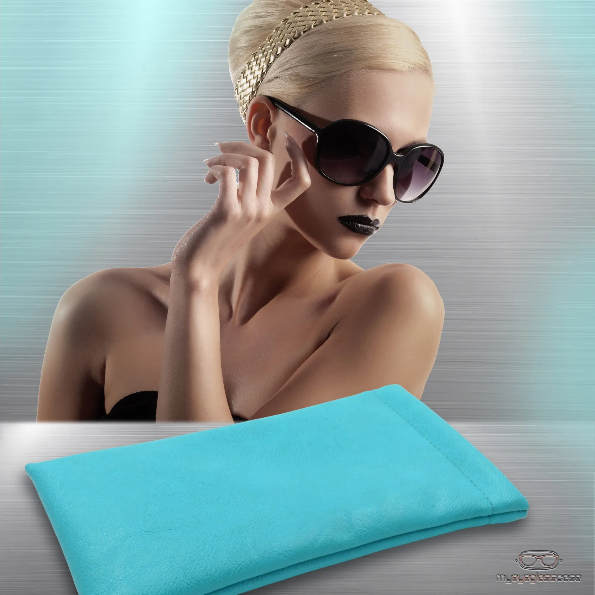 Large Sunglasses Pouch in Smooth Teal, Soft Eyeglasses Case w/ Cloth, Squeeze Top Case (CT8 Teal)