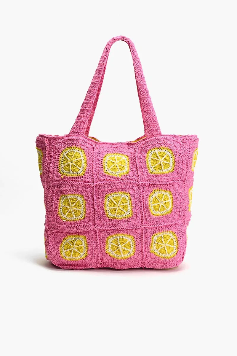 Lime Crochet Beach Tote (Pink Yellow)