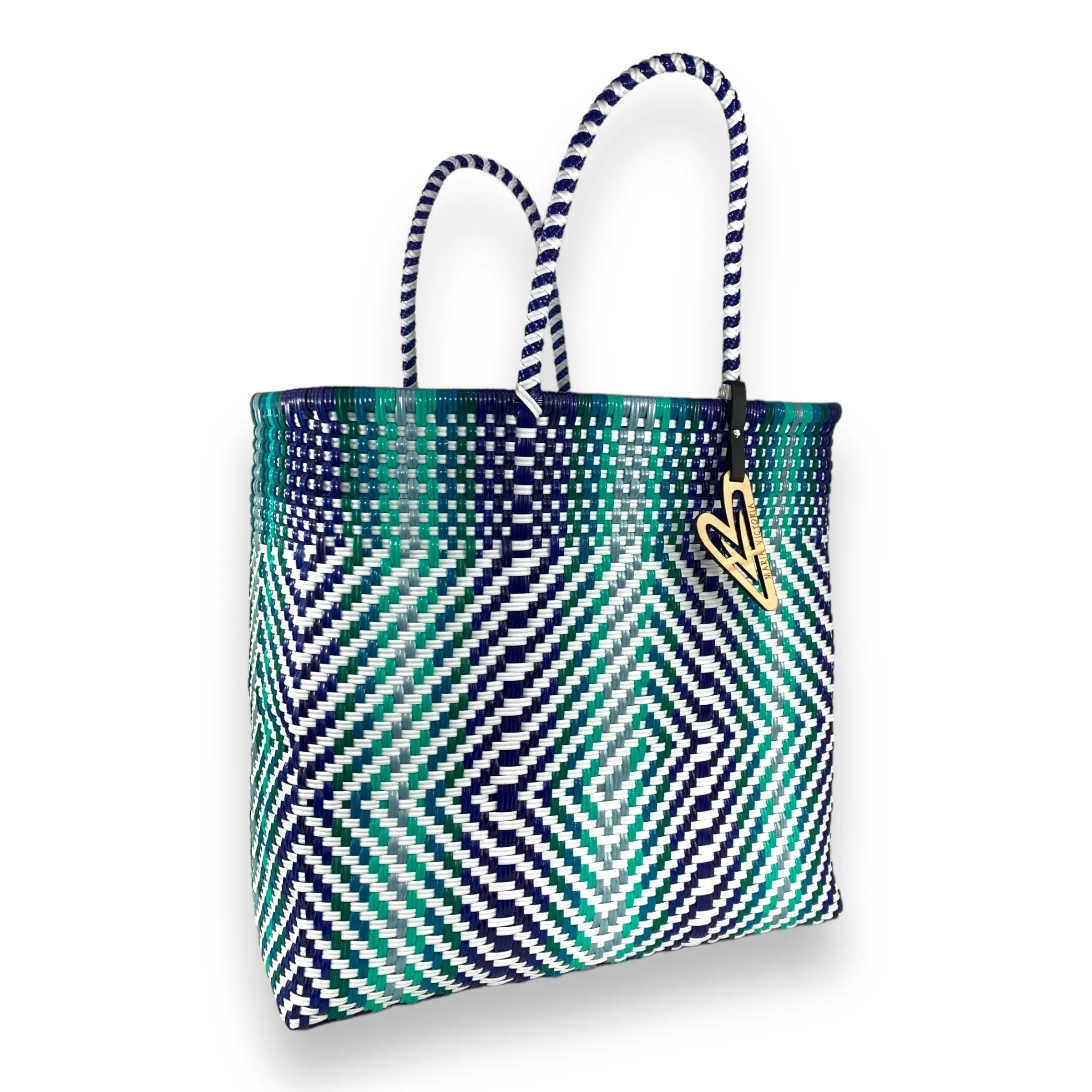 Maria Victoria | Aqua Tote | Upcycled, Handwoven, White&Blues Tote