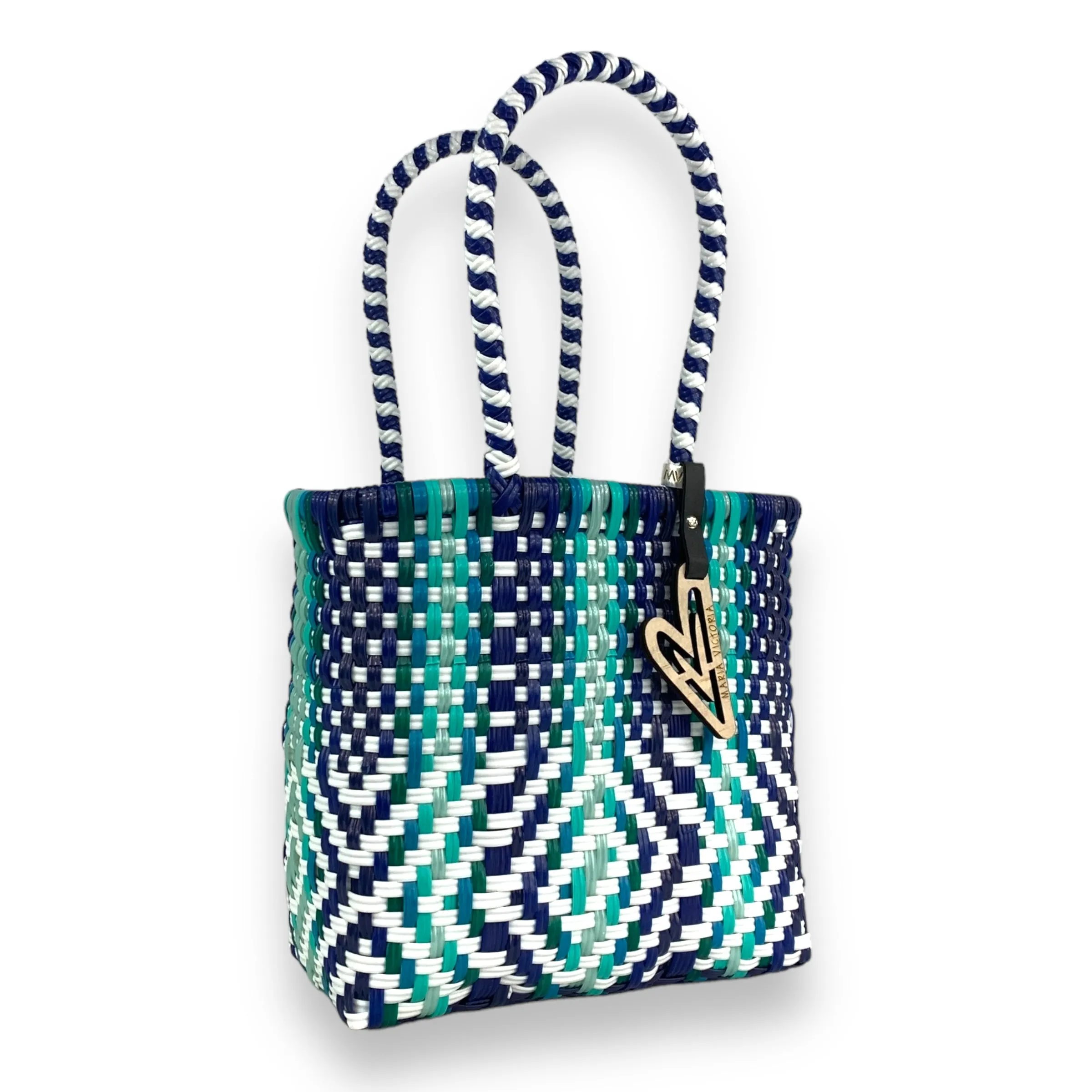 Maria Victoria | Aqua Tote | Upcycled, Handwoven, White&Blues Tote