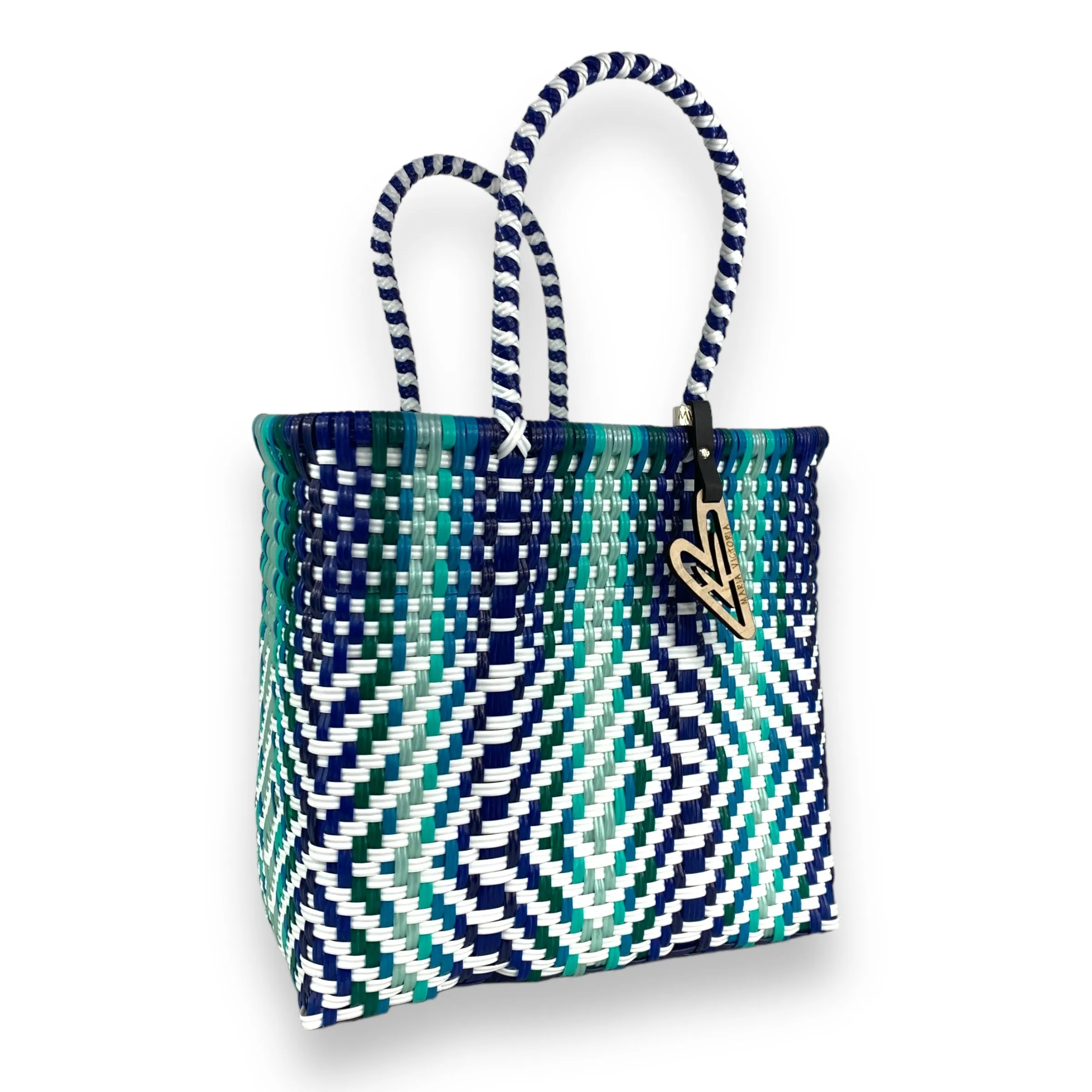 Maria Victoria | Aqua Tote | Upcycled, Handwoven, White&Blues Tote