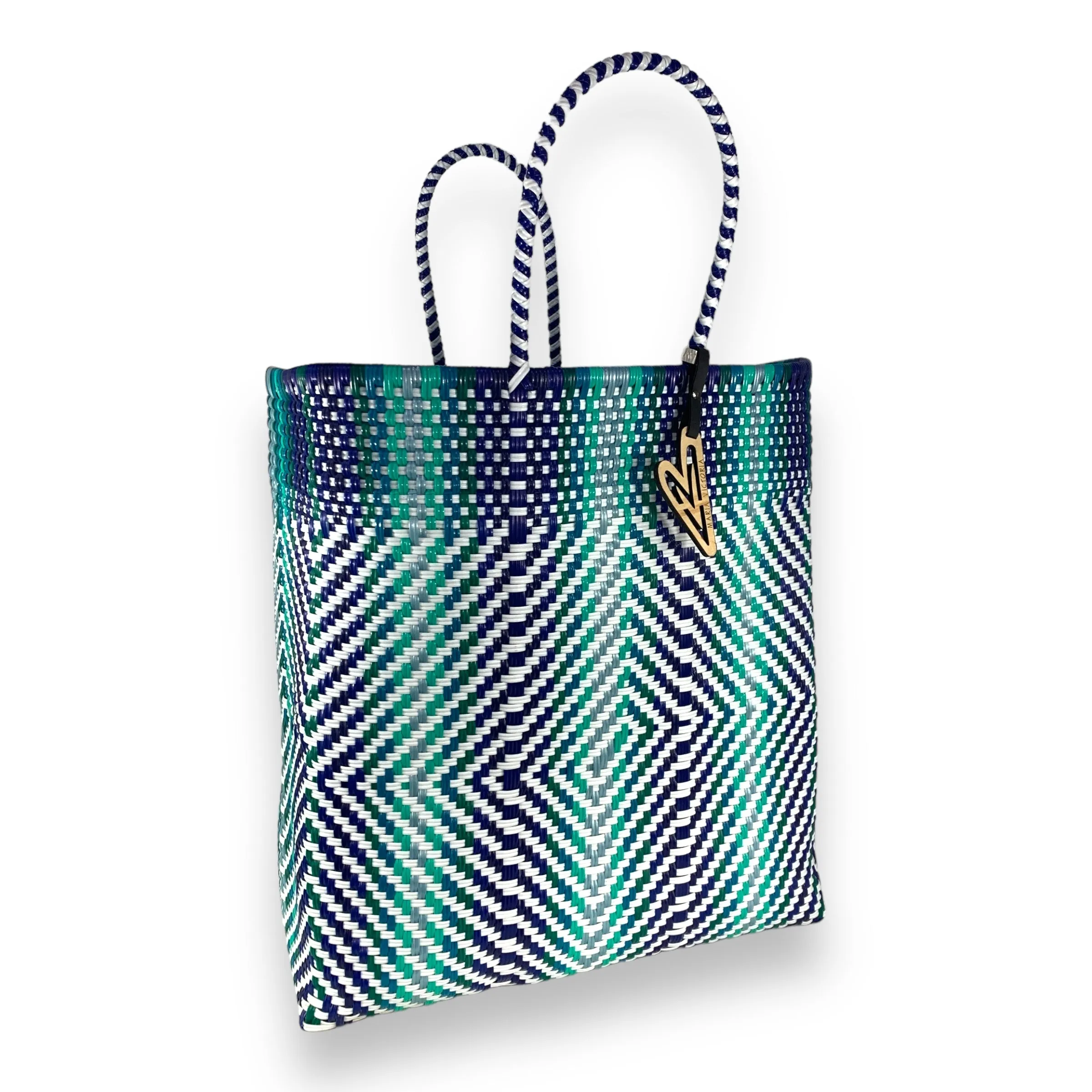 Maria Victoria | Aqua Tote | Upcycled, Handwoven, White&Blues Tote