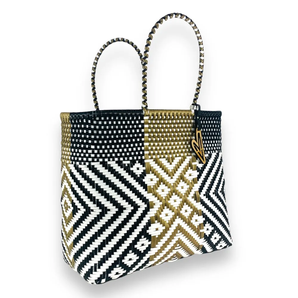 Maria Victoria | Blakely Tote | Upcycled, Handwoven, Black/White/Gold Tote