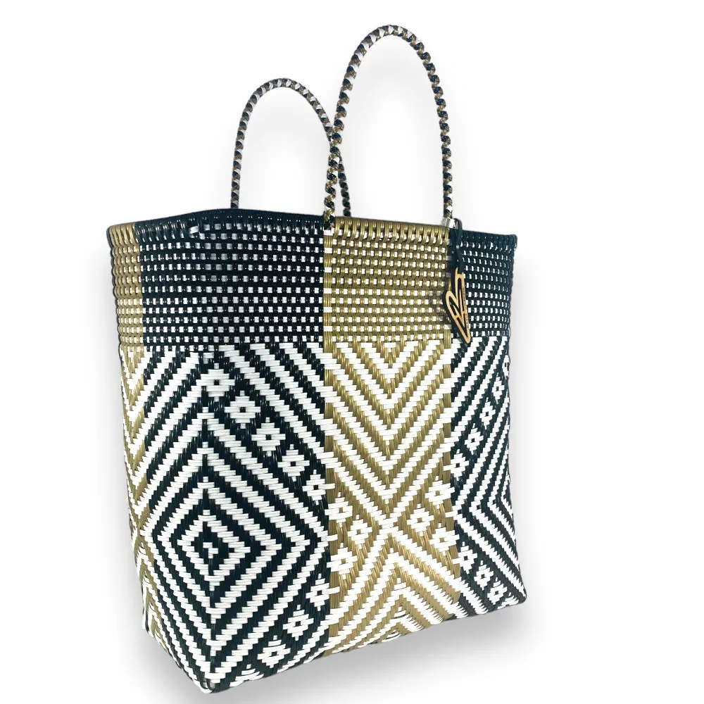 Maria Victoria | Blakely Tote | Upcycled, Handwoven, Black/White/Gold Tote