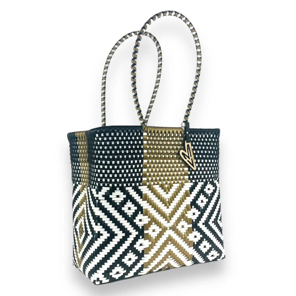 Maria Victoria | Blakely Tote | Upcycled, Handwoven, Black/White/Gold Tote