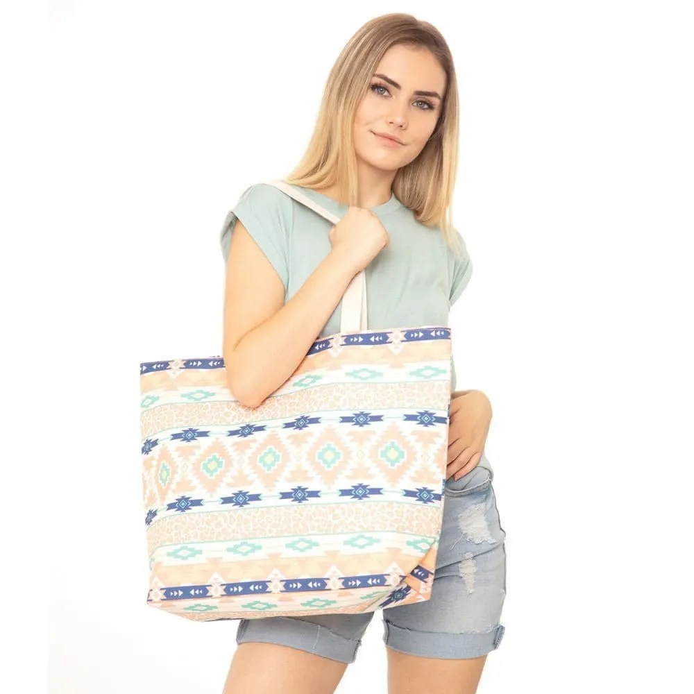 MB0121 Leopard Tribal Aztec Beach Tote Bag