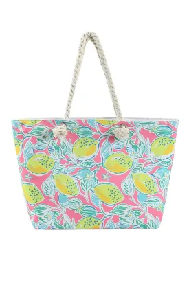 MB0228 Hand Drawn Lemon Print Beach Tote Bag