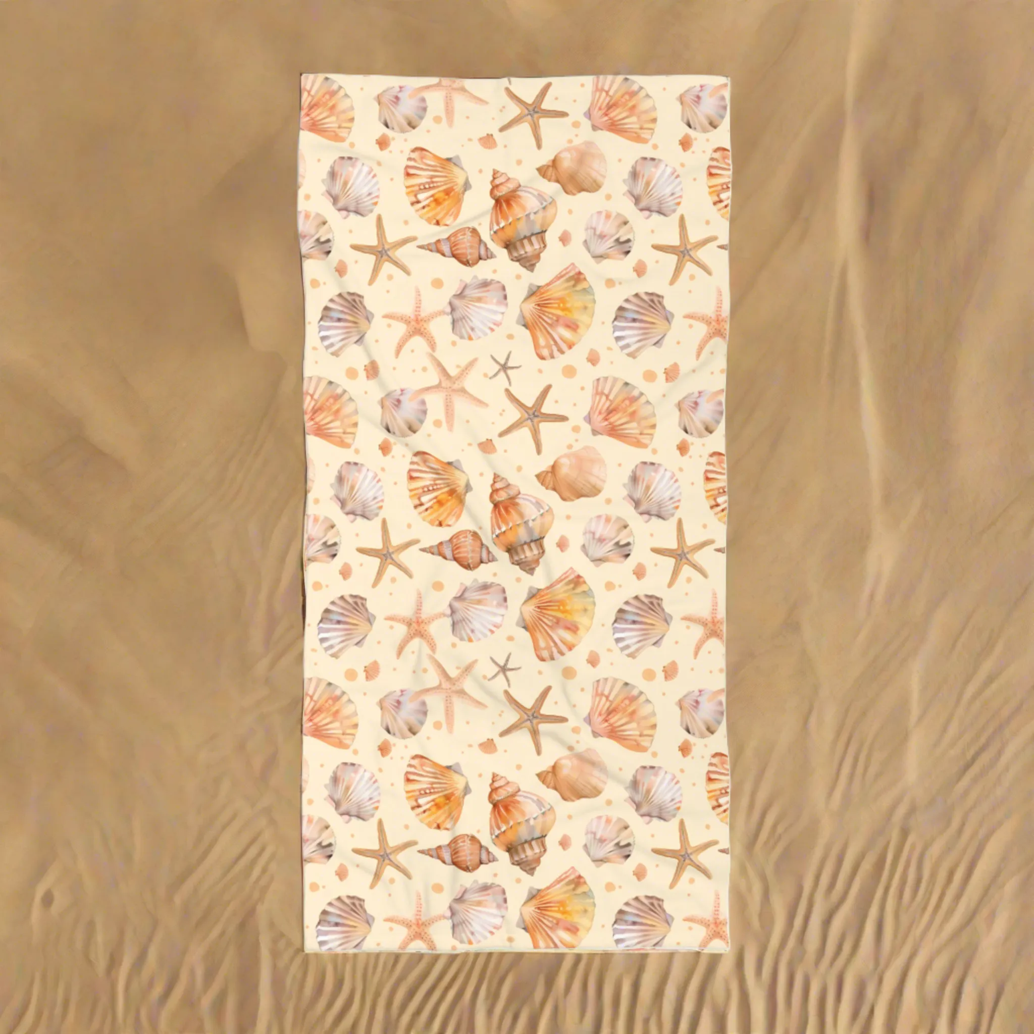 Microfiber Beach Towel with Seashells & Starfish Watercolor Design (30" × 60")