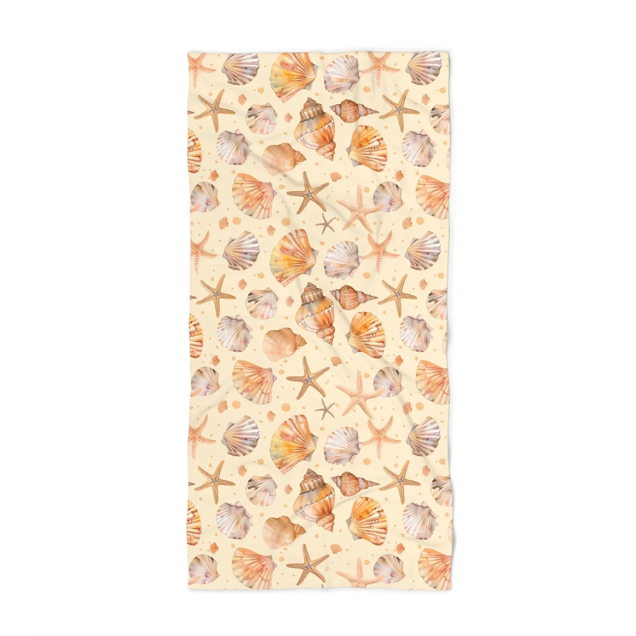 Microfiber Beach Towel with Seashells & Starfish Watercolor Design (30" × 60")