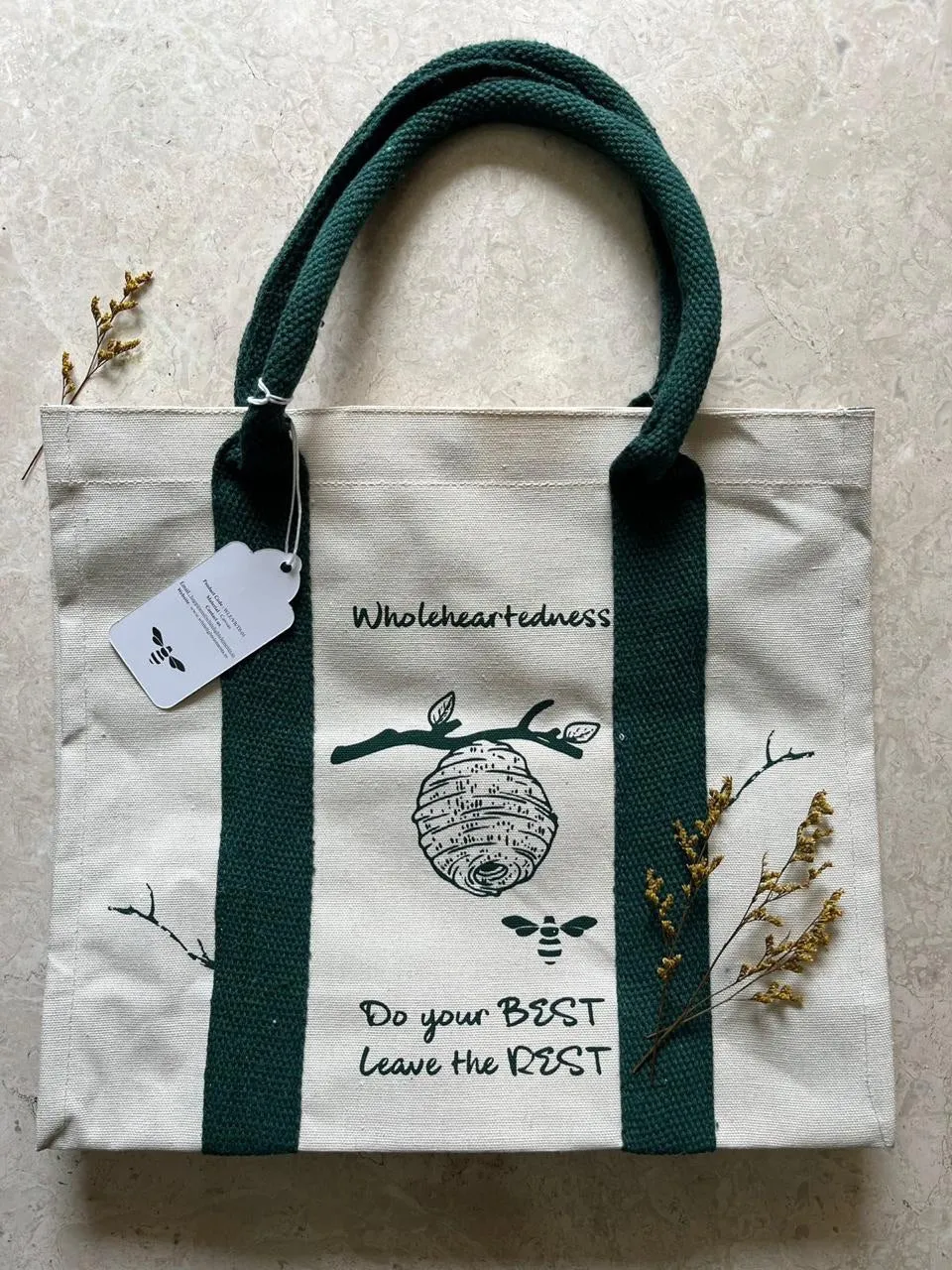 Mindful Canvas Tote Bag- Bee Print