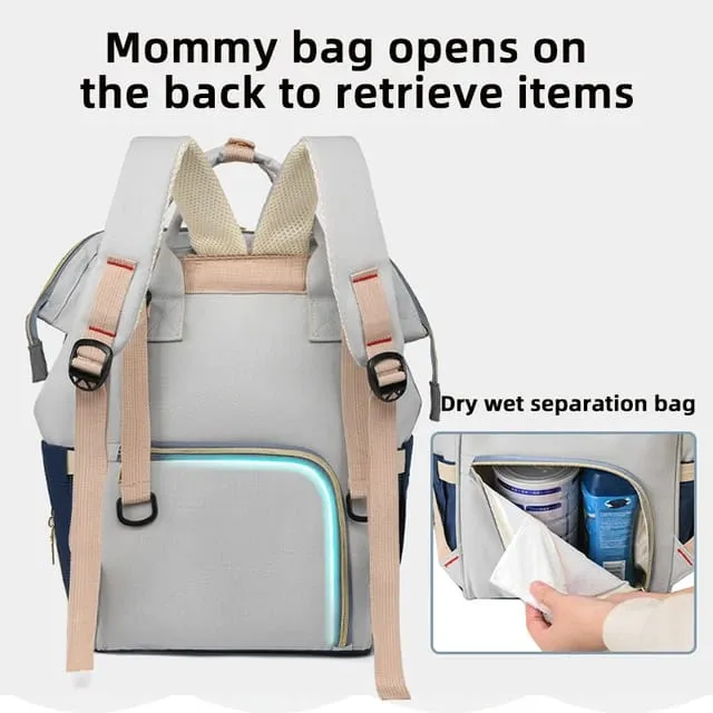 MomGlide Diaper Bag - Large Capacity Mommy Backpack with Dry/Wet Compartments