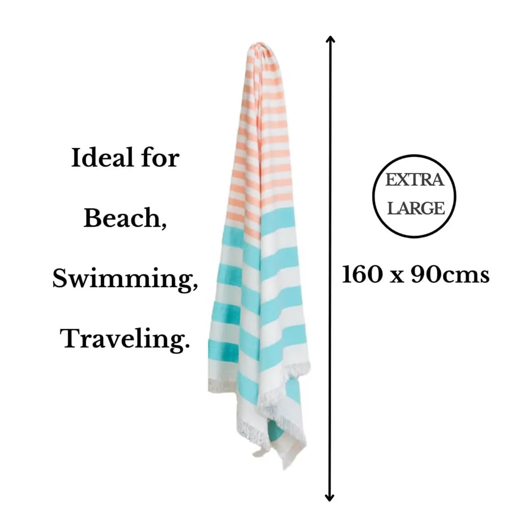 Mush 100% Bamboo Extra Large Cabana Style Turkish Towel - (90 X 160 Cms) - Ideal For Beach, Bath, Pool, Gym, Dress Towel Etc (Turquoise & Light Green , Peach & Turquoise, Blue & Green, Light Green & Grey XL- Pack of 4 )