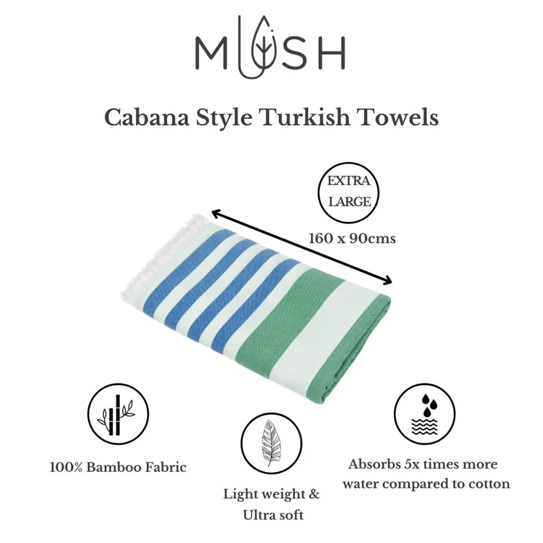 Mush 100% Bamboo Extra Large Cabana Style Turkish Towel - (90 X 160 Cms) - Ideal For Beach, Bath, Pool, Gym, Dress Towel Etc (Turquoise & Light Green , Peach & Turquoise, Blue & Green, Light Green & Grey XL- Pack of 4 )